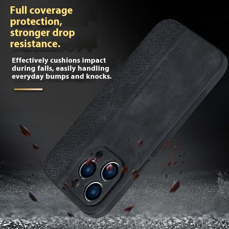 iPhone 14s to 17pro Max Case Skin Leather Pattern Drop-resistant