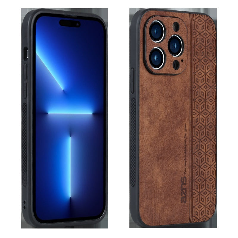 iPhone 14s to 17pro Max Case Skin Leather Pattern Drop-resistant