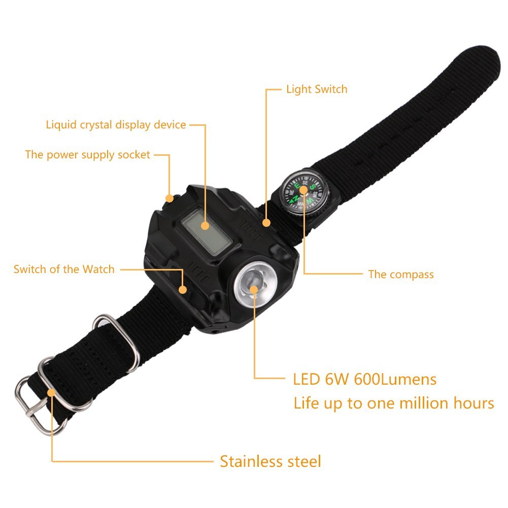 LED watch flashlight with compass
