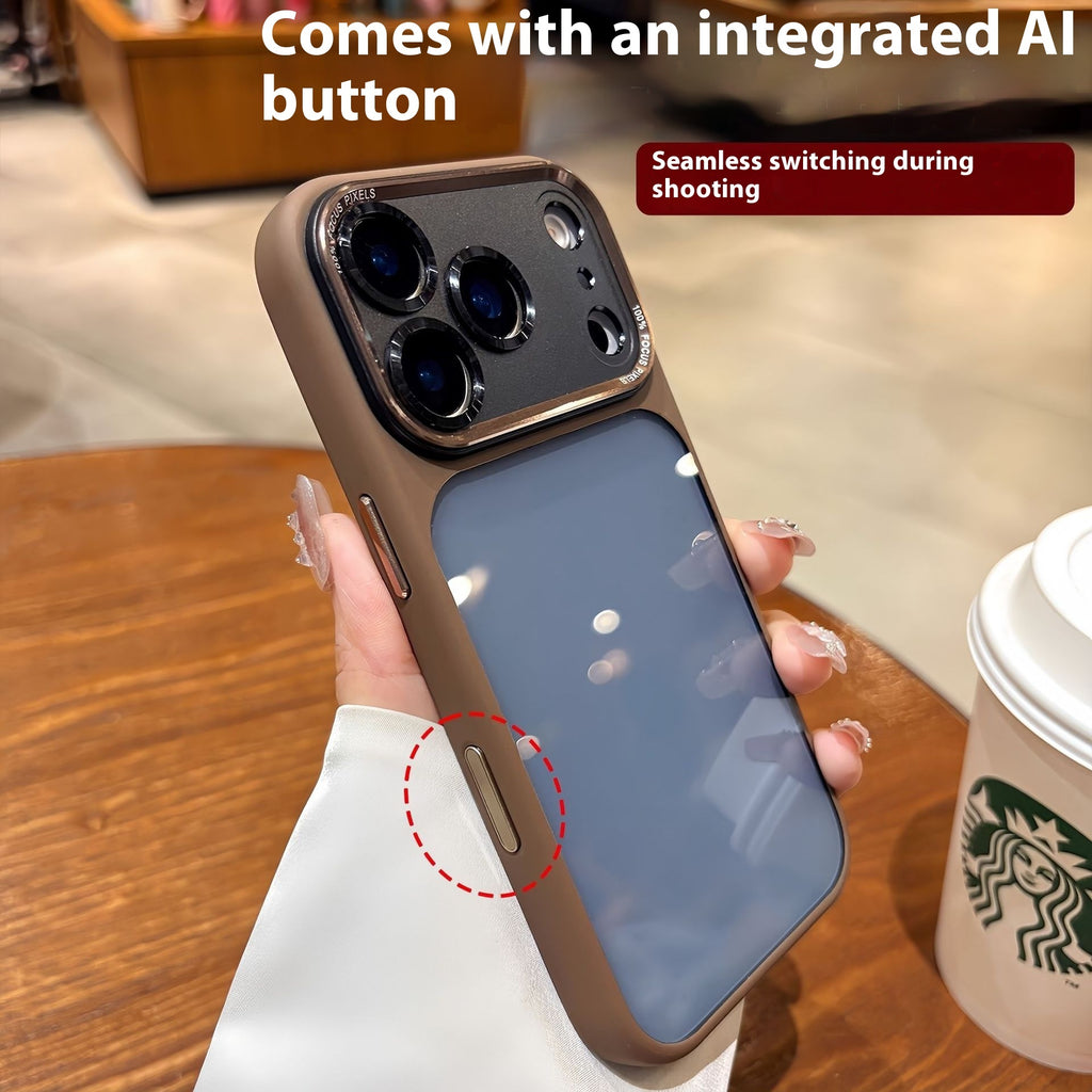 iPhone 14s to 17s Case Integrated AI Button Metal Lens Protective Clear Back Glass Cover