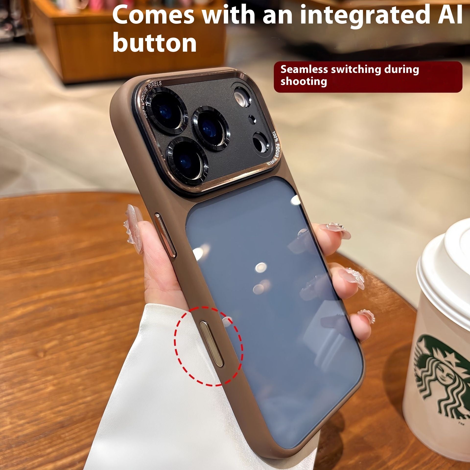 iPhone 14s to 17s Case Integrated AI Button Metal Lens Protective Clear Back Glass Cover